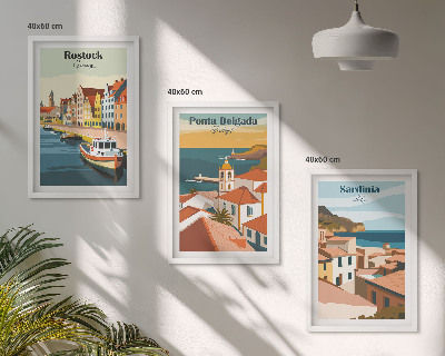 Lot de 3 tableaux pour salon Vues des villes côtières européennes