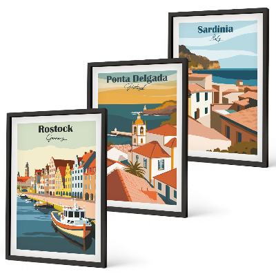 Lot de 3 tableaux pour salon Vues des villes côtières européennes