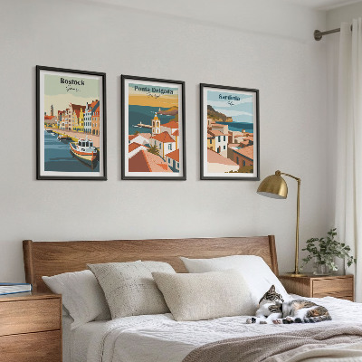 Lot de 3 tableaux pour salon Vues des villes côtières européennes
