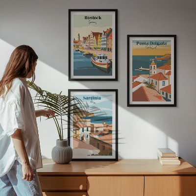 Lot de 3 tableaux pour salon Vues des villes côtières européennes
