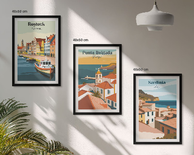 Lot de 3 tableaux pour salon Vues des villes côtières européennes