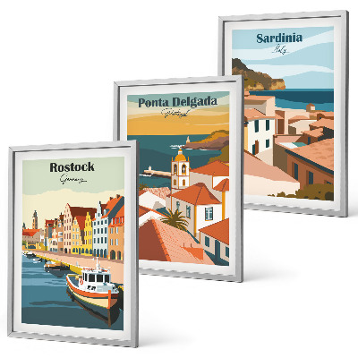 Lot de 3 tableaux pour salon Vues des villes côtières européennes