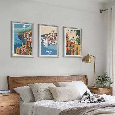 Lot de 3 tableaux pour salon Paysages urbains avec bâtiments