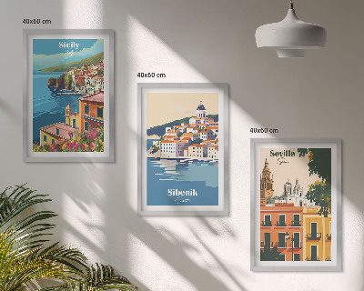 Lot de 3 tableaux pour salon Paysages urbains avec bâtiments