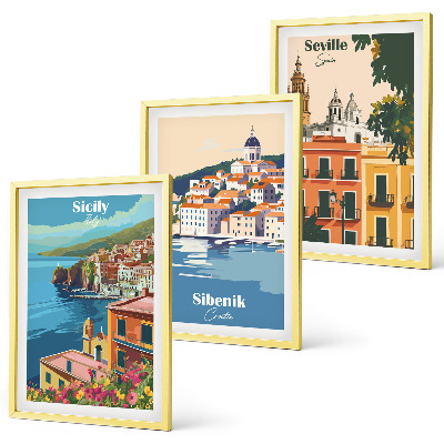 Lot de 3 tableaux pour salon Paysages urbains avec bâtiments