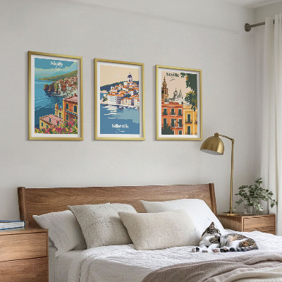 Lot de 3 tableaux pour salon Paysages urbains avec bâtiments
