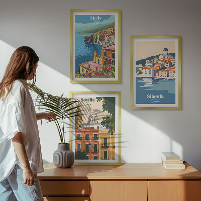 Lot de 3 tableaux pour salon Paysages urbains avec bâtiments