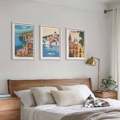Lot de 3 tableaux pour salon Paysages urbains avec bâtiments