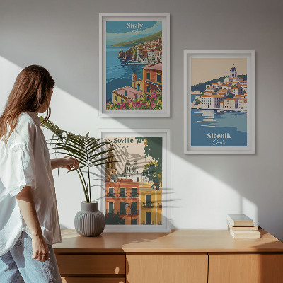 Lot de 3 tableaux pour salon Paysages urbains avec bâtiments