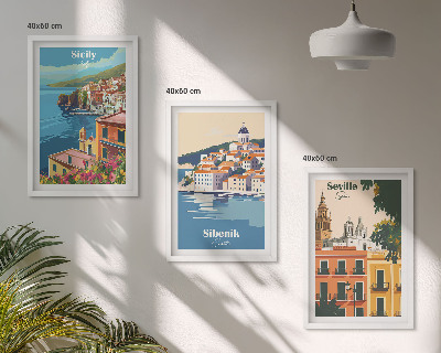 Lot de 3 tableaux pour salon Paysages urbains avec bâtiments