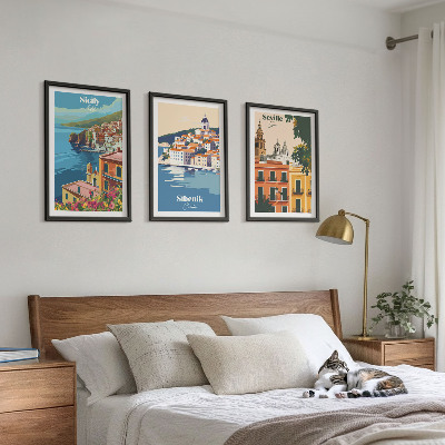 Lot de 3 tableaux pour salon Paysages urbains avec bâtiments