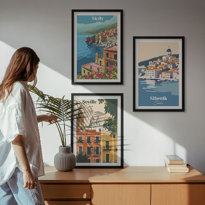 Lot de 3 tableaux pour salon Paysages urbains avec bâtiments