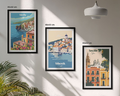 Lot de 3 tableaux pour salon Paysages urbains avec bâtiments