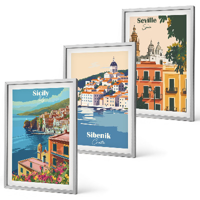 Lot de 3 tableaux pour salon Paysages urbains avec bâtiments