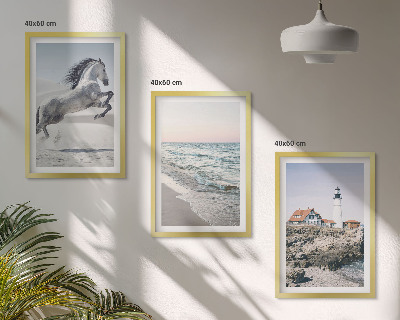 Cadre photo mural Chevaux plage phare vagues