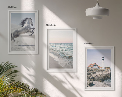 Cadre photo mural Chevaux plage phare vagues