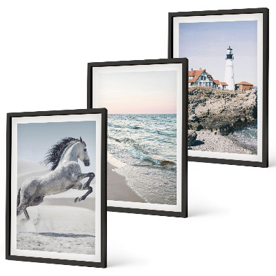 Cadre photo mural Chevaux plage phare vagues