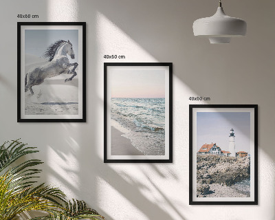 Cadre photo mural Chevaux plage phare vagues