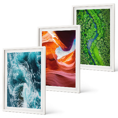 Lot de 3 tableaux pour salon Mouvement de l'eau canyon forêt verte