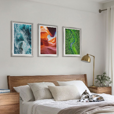Lot de 3 tableaux pour salon Mouvement de l'eau canyon forêt verte