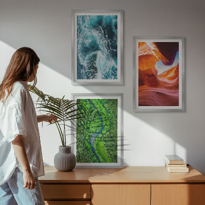 Lot de 3 tableaux pour salon Mouvement de l'eau canyon forêt verte