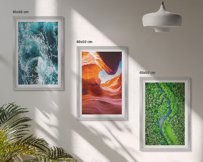 Lot de 3 tableaux pour salon Mouvement de l'eau canyon forêt verte