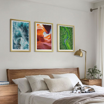 Lot de 3 tableaux pour salon Mouvement de l'eau canyon forêt verte