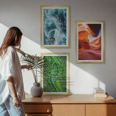 Lot de 3 tableaux pour salon Mouvement de l'eau canyon forêt verte