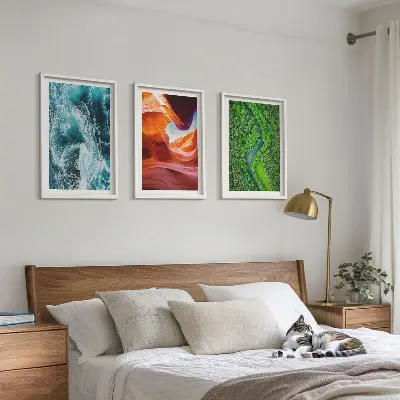 Lot de 3 tableaux pour salon représentant un mouvement de l'eau dans un canyon en forêt verte