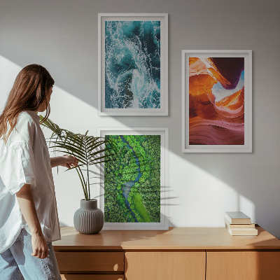 Lot de 3 tableaux pour salon Mouvement de l'eau canyon forêt verte