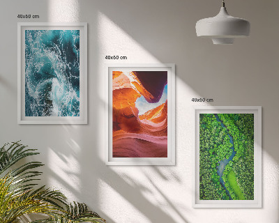 Lot de 3 tableaux pour salon Mouvement de l'eau canyon forêt verte