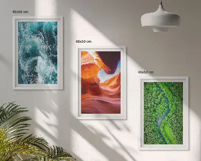 Lot de 3 tableaux pour salon représentant un mouvement de l'eau dans un canyon en forêt verte