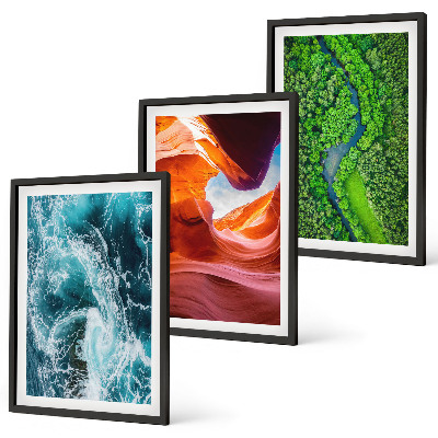 Lot de 3 tableaux pour salon Mouvement de l'eau canyon forêt verte