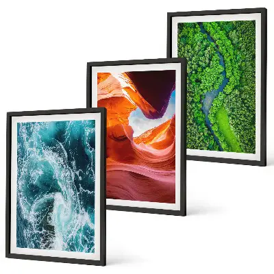 Lot de 3 tableaux pour salon représentant un mouvement de l'eau dans un canyon en forêt verte