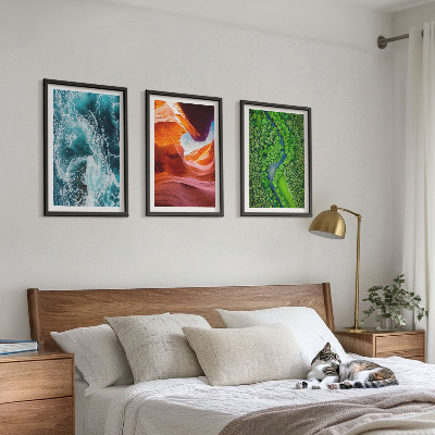Lot de 3 tableaux pour salon Mouvement de l'eau canyon forêt verte