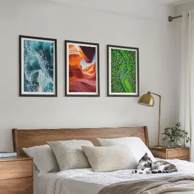 Lot de 3 tableaux pour salon représentant un mouvement de l'eau dans un canyon en forêt verte