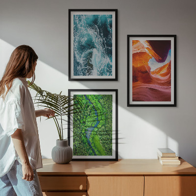 Lot de 3 tableaux pour salon Mouvement de l'eau canyon forêt verte