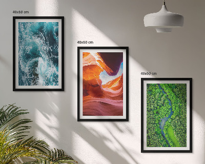 Lot de 3 tableaux pour salon Mouvement de l'eau canyon forêt verte