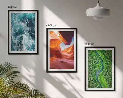 Lot de 3 tableaux pour salon représentant un mouvement de l'eau dans un canyon en forêt verte