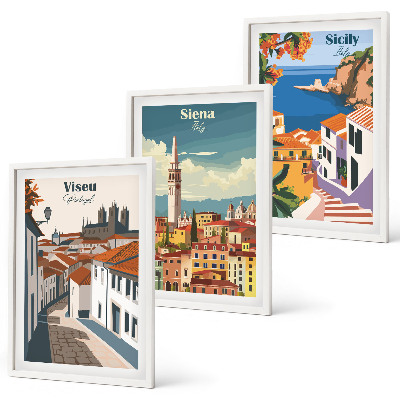 Cadre photo mural Illustrations rétro de villes du monde