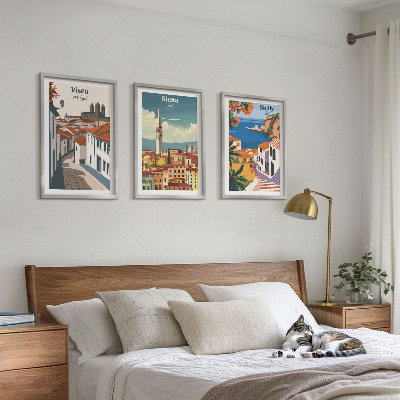 Cadre photo mural Illustrations rétro de villes du monde