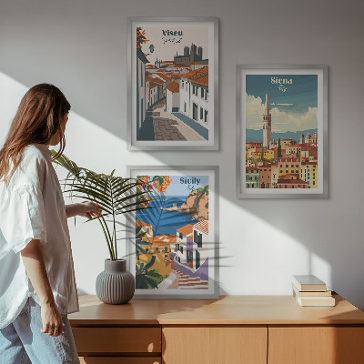 Cadre photo mural Illustrations rétro de villes du monde