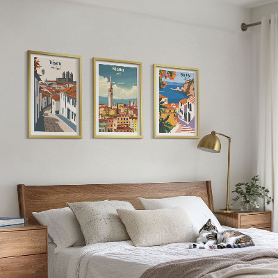 Cadre photo mural Illustrations rétro de villes du monde