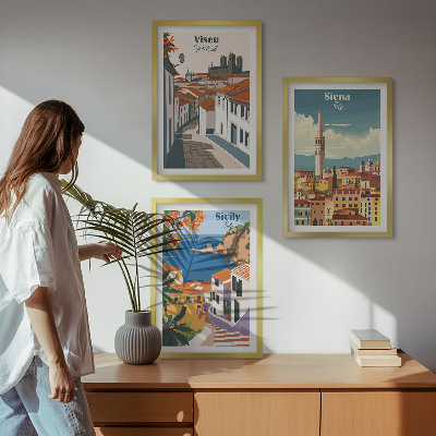 Cadre photo mural Illustrations rétro de villes du monde