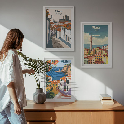 Cadre photo mural Illustrations rétro de villes du monde