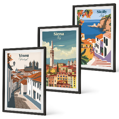 Cadre photo mural Illustrations rétro de villes du monde