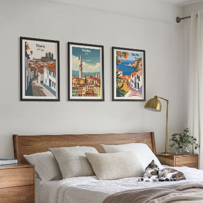 Cadre photo mural Illustrations rétro de villes du monde