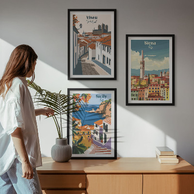 Cadre photo mural Illustrations rétro de villes du monde