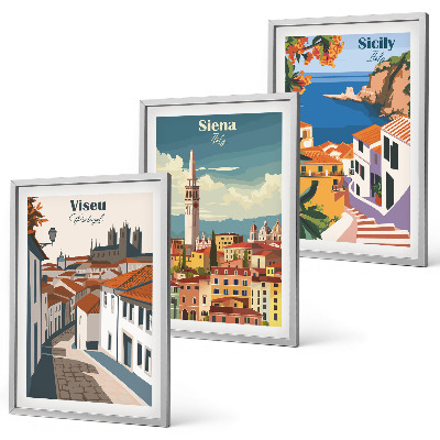 Cadre photo mural Illustrations rétro de villes du monde
