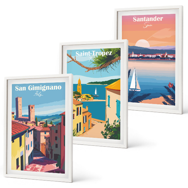 Lot de 3 tableaux pour salon Paysages urbains italiens